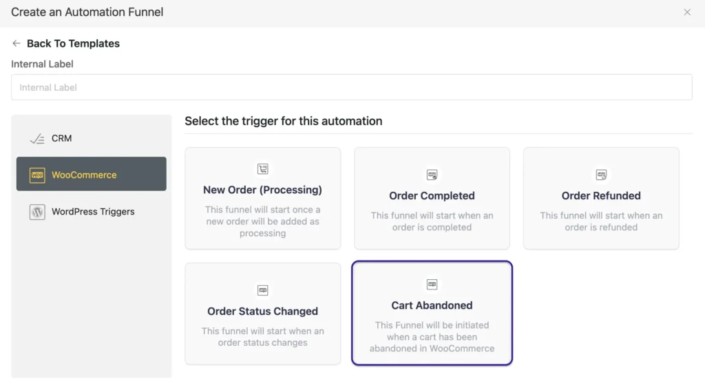 WooCommerce cart abandonment trigger